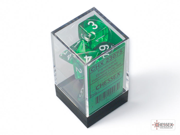 Translucent Green/White Polyhedral 7-Dice Set