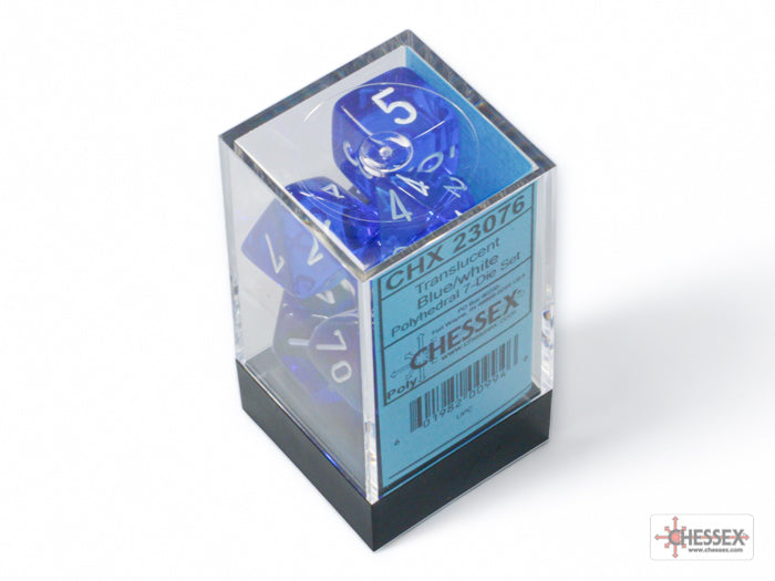 Translucent Blue/White Polyhedral 7-Dice Set