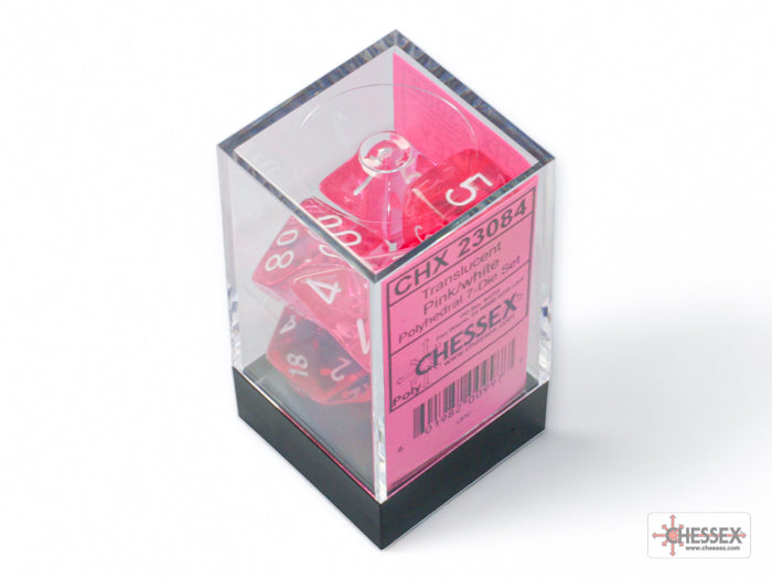 Translucent Pink/White Polyhedral 7-Dice Set