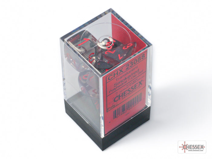 Translucent Smoke/Red Polyhedral 7-Dice Set