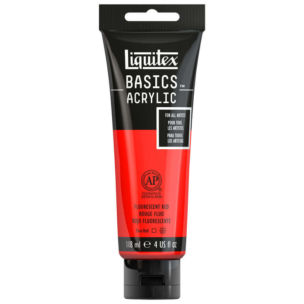 Basics Acrylic 118ml Tube, Fluorescent Red