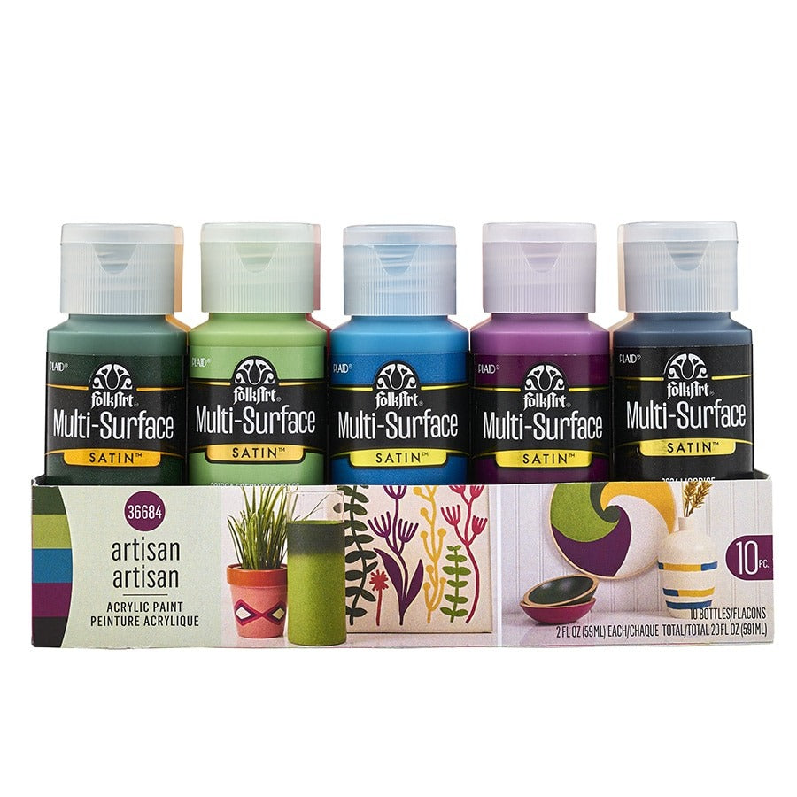 FolkArt Multi-Surface Satin Acrylic Paint Set, 2oz - Artisan (10pc)