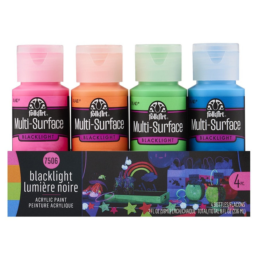 FolkArt Multi-Surface Acrylic Paint Set, 2oz - Blacklight (4pc)