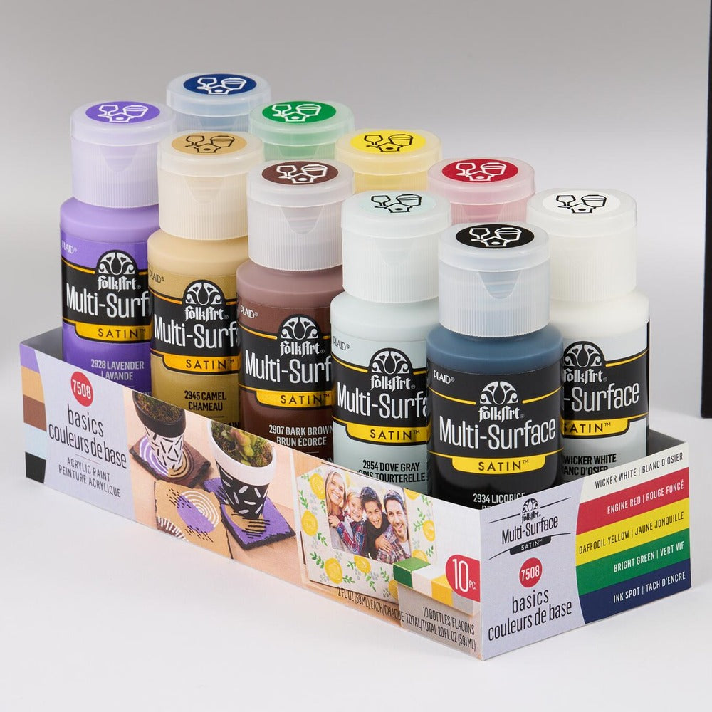 FolkArt Multi-Surface Satin Acrylic Paint Set, Basics (10 Colors)